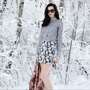 NWT RACHEL Roy black/white floral mini skirt